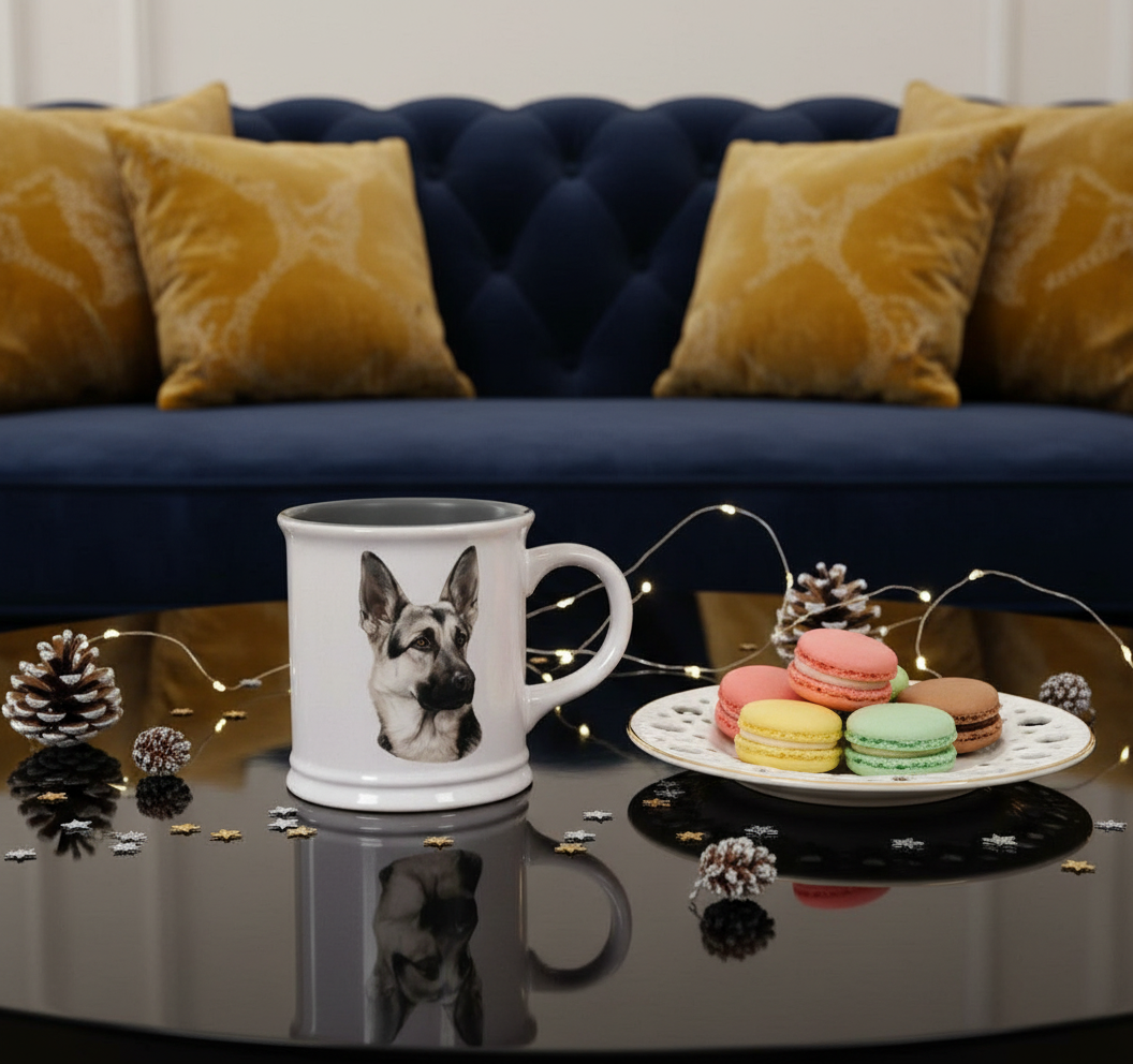 cana ceai cu model german shepard din porțelan.