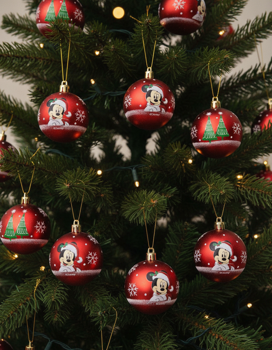 Set 10 globuri brad Mickey Mouse rosii 6 cm