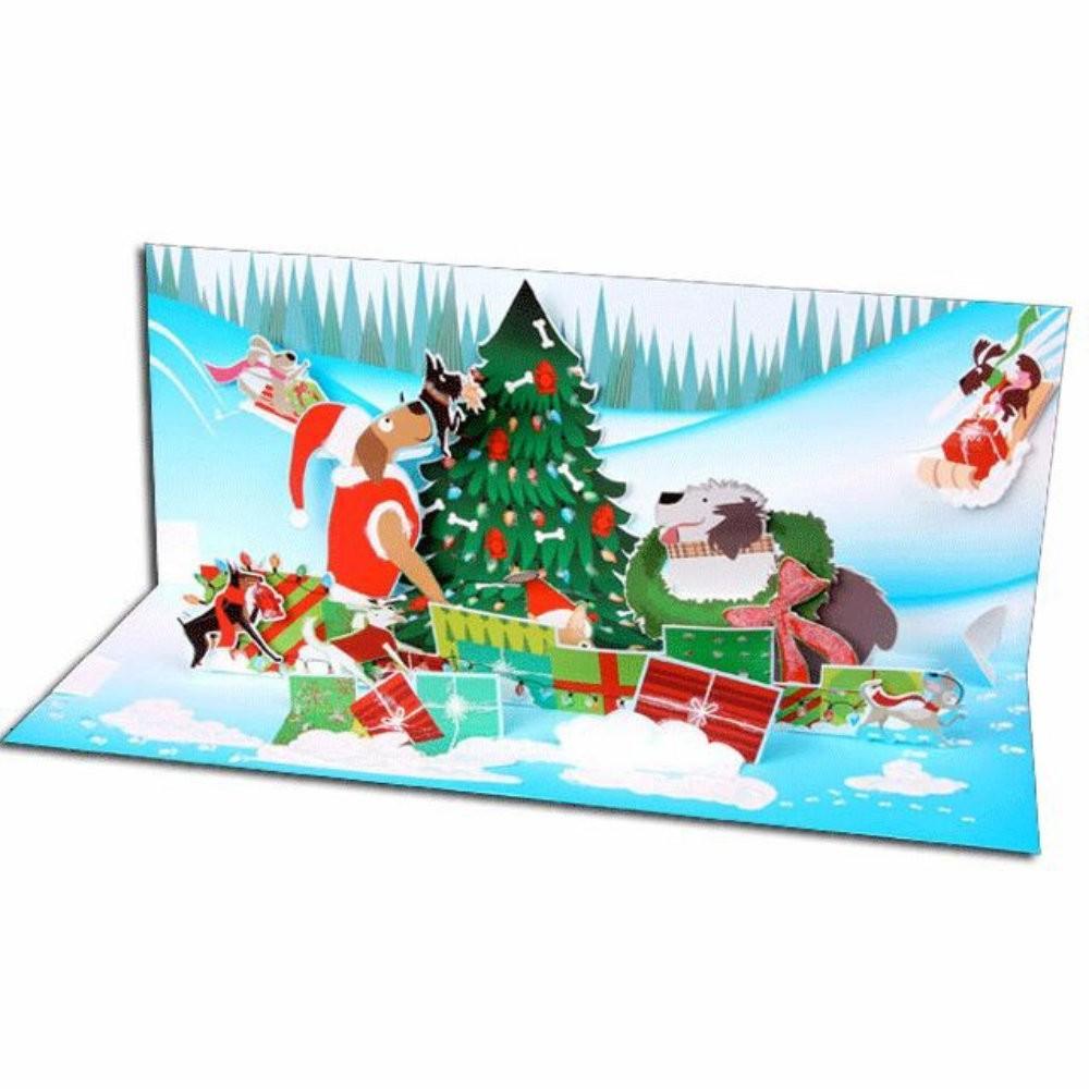 Felicitare 3D Panoramics- Catei impodobesc bradul - Nitzi.ro