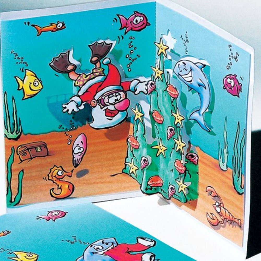 Felicitare 3D stil Origami - Mos Craciun Scafandru