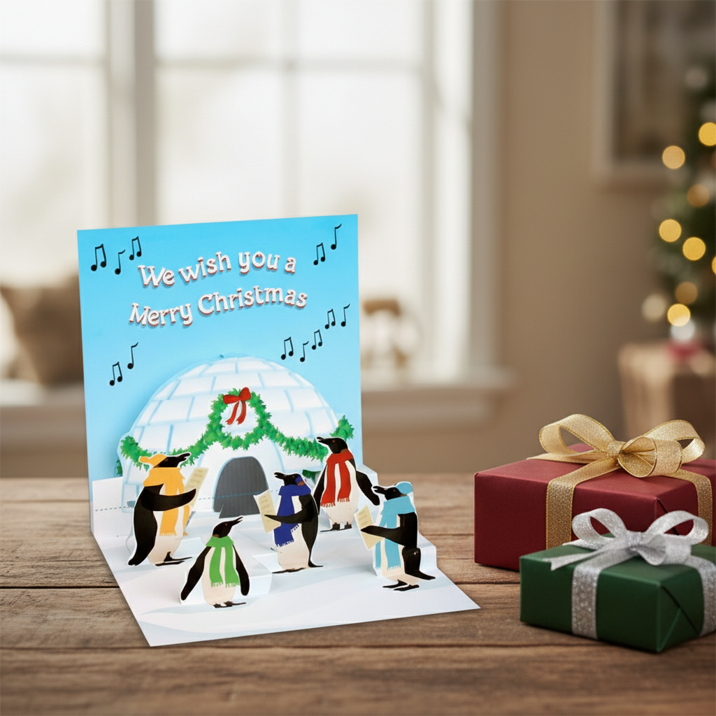 Felicitare 3D Treasure de iarna - Pinguini