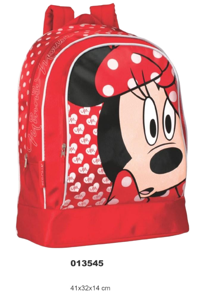 ghiozdan minnie mouse rosu cu doua compartimente generoase pentru vacante