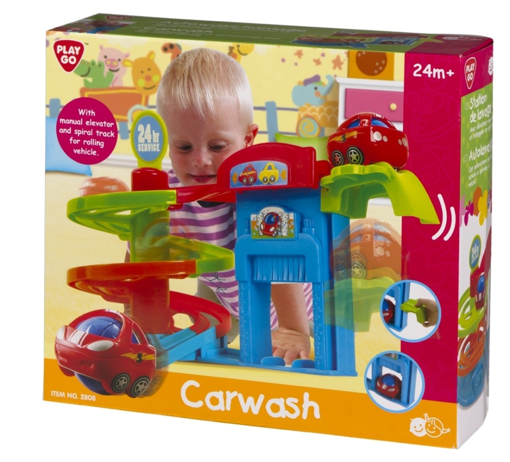 Pista auto PlayGo cu lift manual și mașinuță roșie