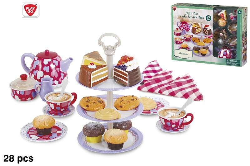 Set desert copii cu prăjituri, ceainic și cești colorate