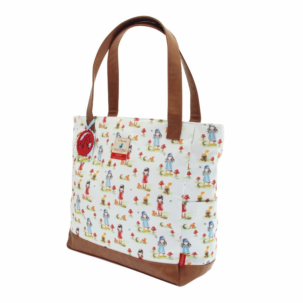 Geanta Gorjuss cu manere maro Pastel Toadstools