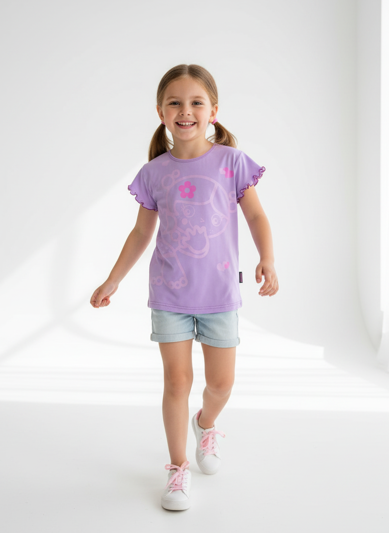 Tricou copii lila cu mâneci scurte Tutti Cuti – delicată și confortabila!