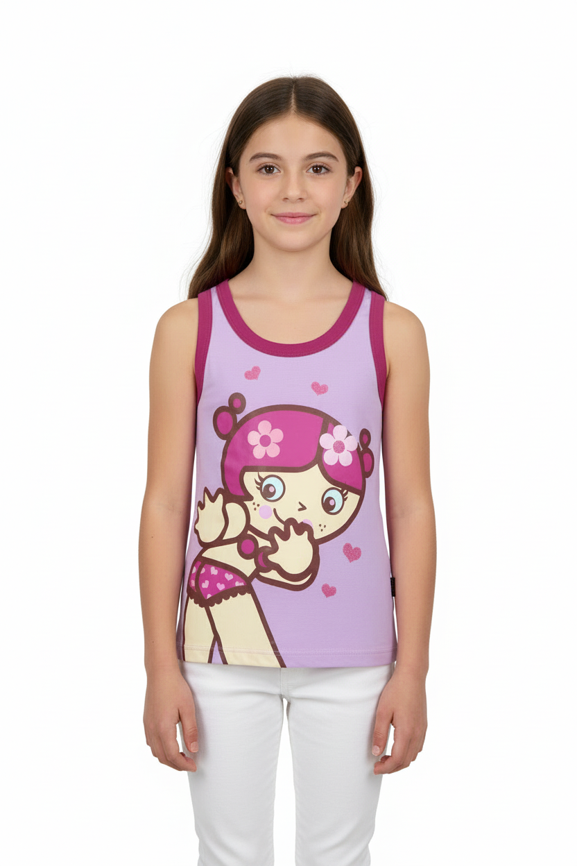 Maiou fete lila bordat cu roz inchis Tutti Cuti – masura este pentru o fata de 12 ani