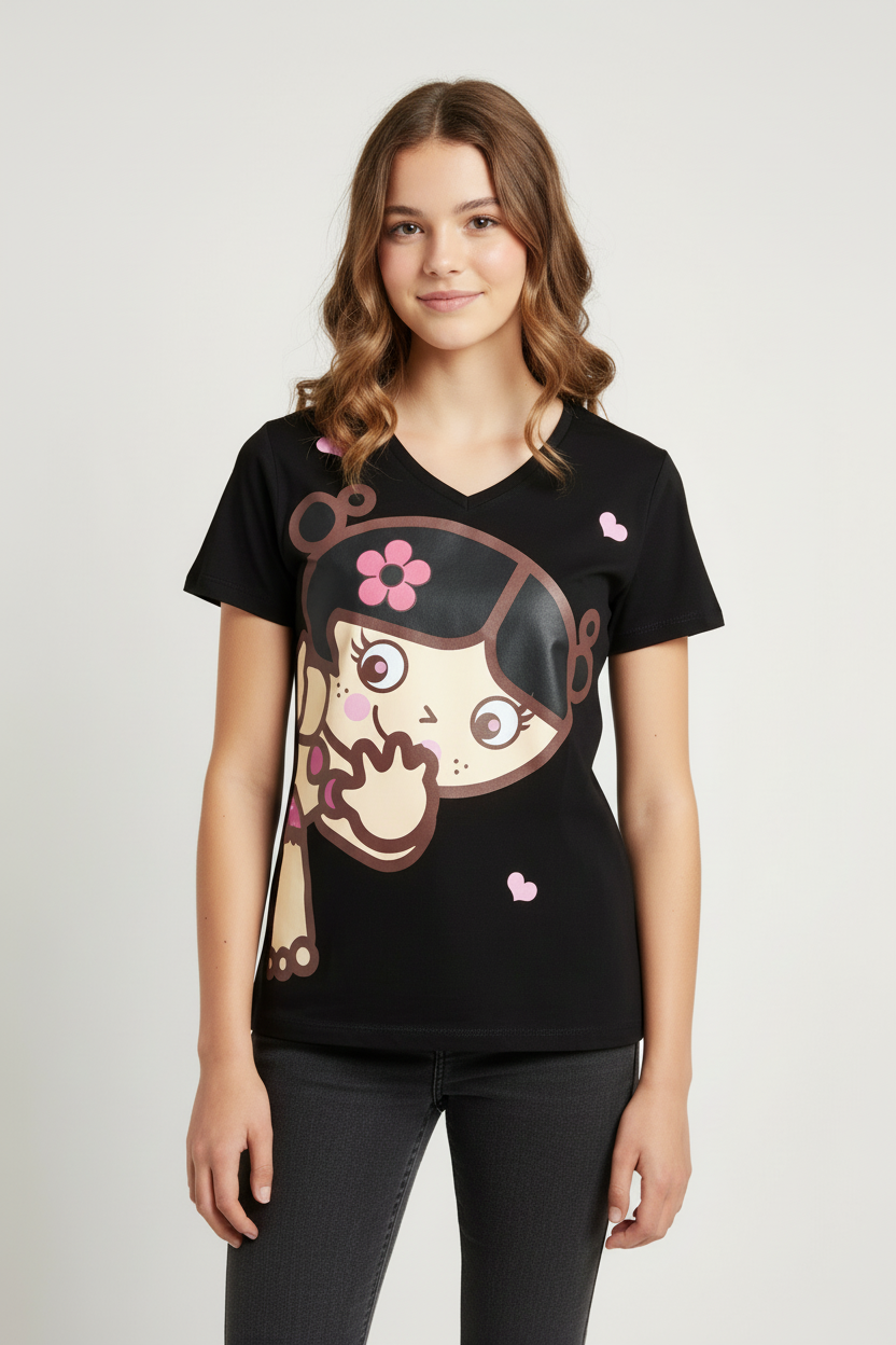 Tricou negru cu imprimeu drăguț Tutti Cuti – ambalaj premium, 8-12 Ani