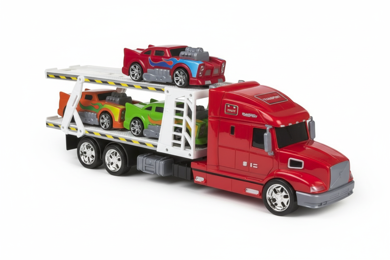 Camion albastru cu Trailer si 5 Masinute