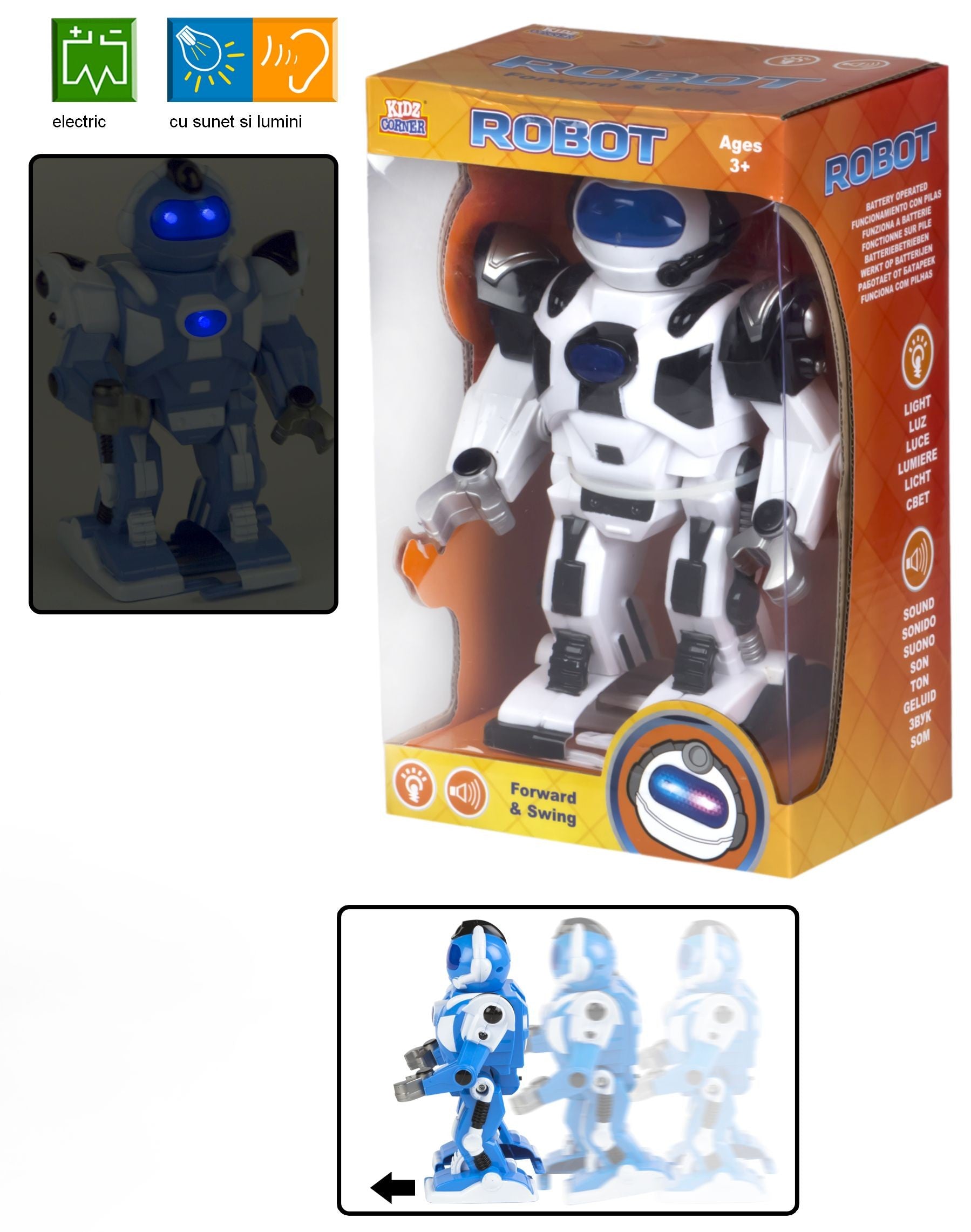 Robot cu baterii, lumini LED și mișcare înainte-înapoi