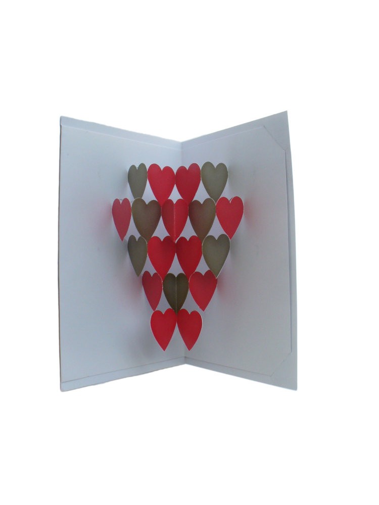 Felicitare 3D tip Origami Inimi de Craciun