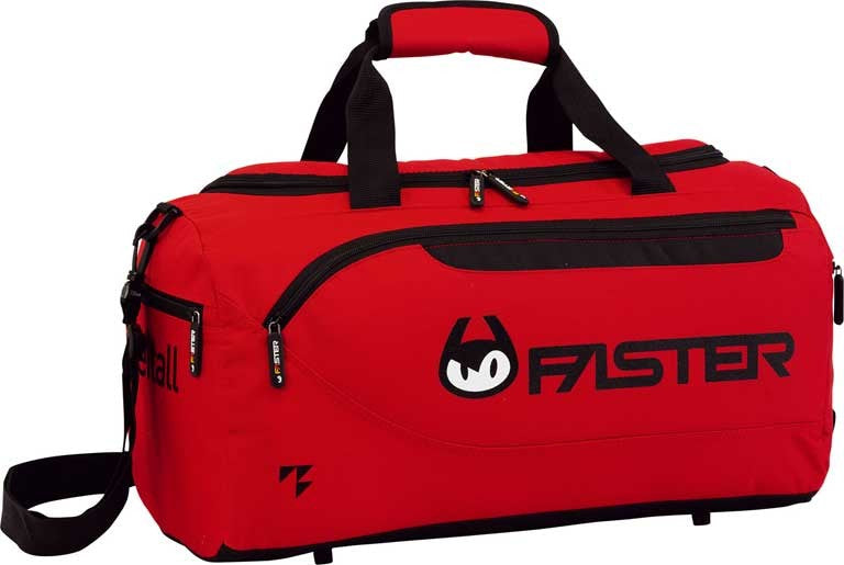 geantă sport Faster roșie din poliester cu două compartimente și bretea de umăr