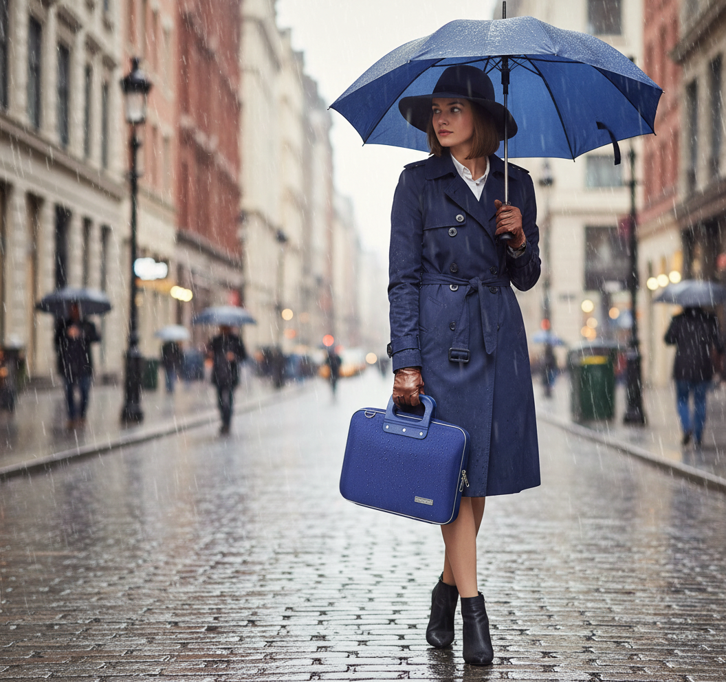 Geanta lux business laptop 13 in Nylon Bombata-Albastru cobalt