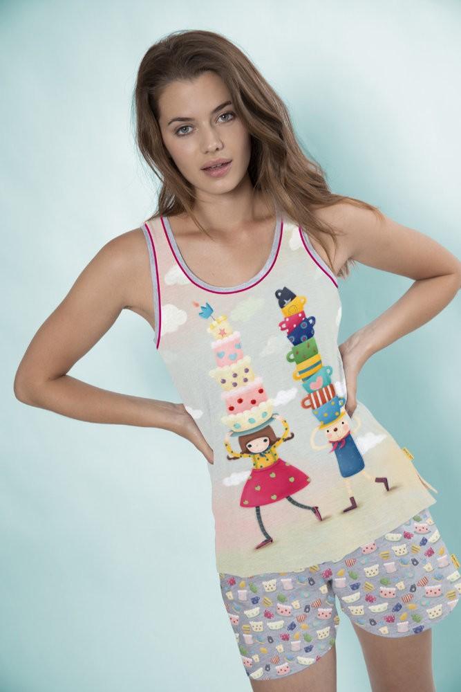 Pijama dama cu maiou Kori Kumi Tea Party, scurte - Nitzi.ro