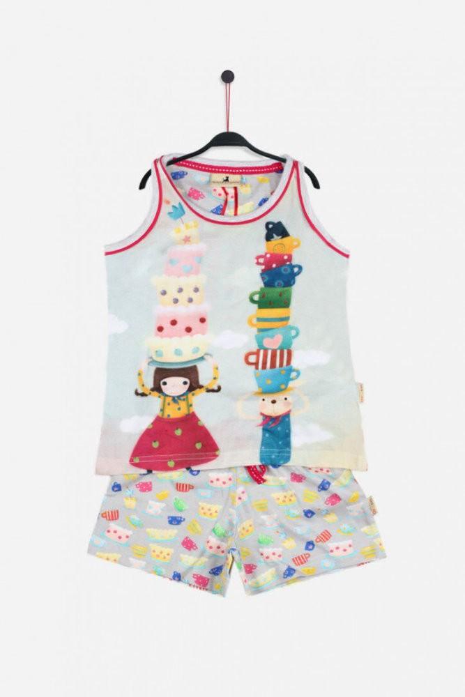 Pijama copii cu maiou Kori Kumi Tea Party, scurta - Nitzi.ro