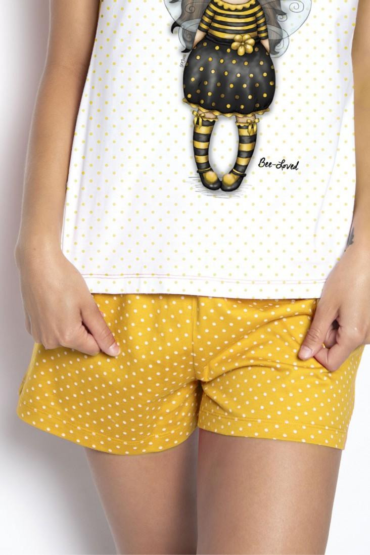 Pijama pentru dama cu tricou Gorjuss Bee Loved scurte - Nitzi.ro