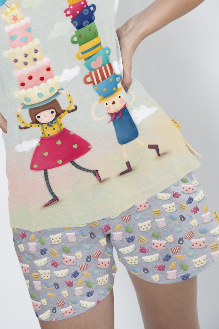 Pijama dama cu maiou Kori Kumi Tea Party, scurte - Nitzi.ro