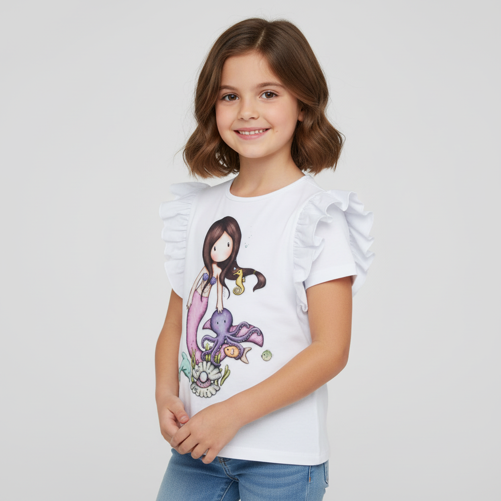 Tricoul cu volanas pentru fete model Gorjuss So Nice To Sea You pentru 10 ani