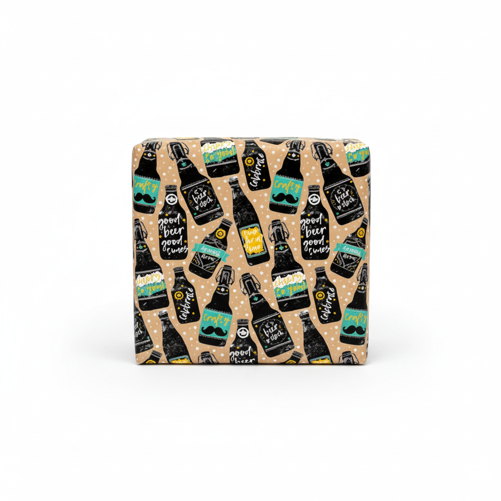 Hârtie de împachetat barbati 3 m-Model 2 sticle de bere stilizate pe fundal kraft, potrivit pentru pasionați
