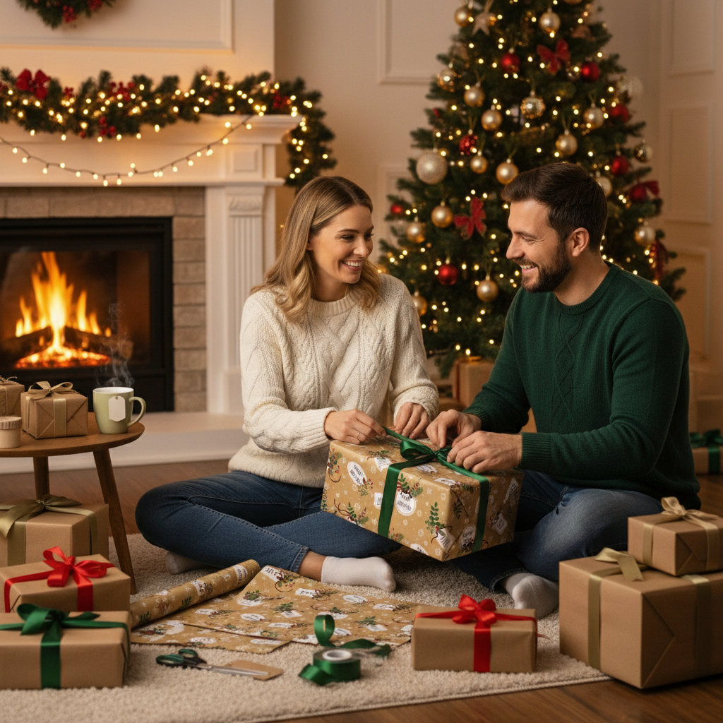 Hartie de impachetat cadourile de Crăciun model traditional cu coronita