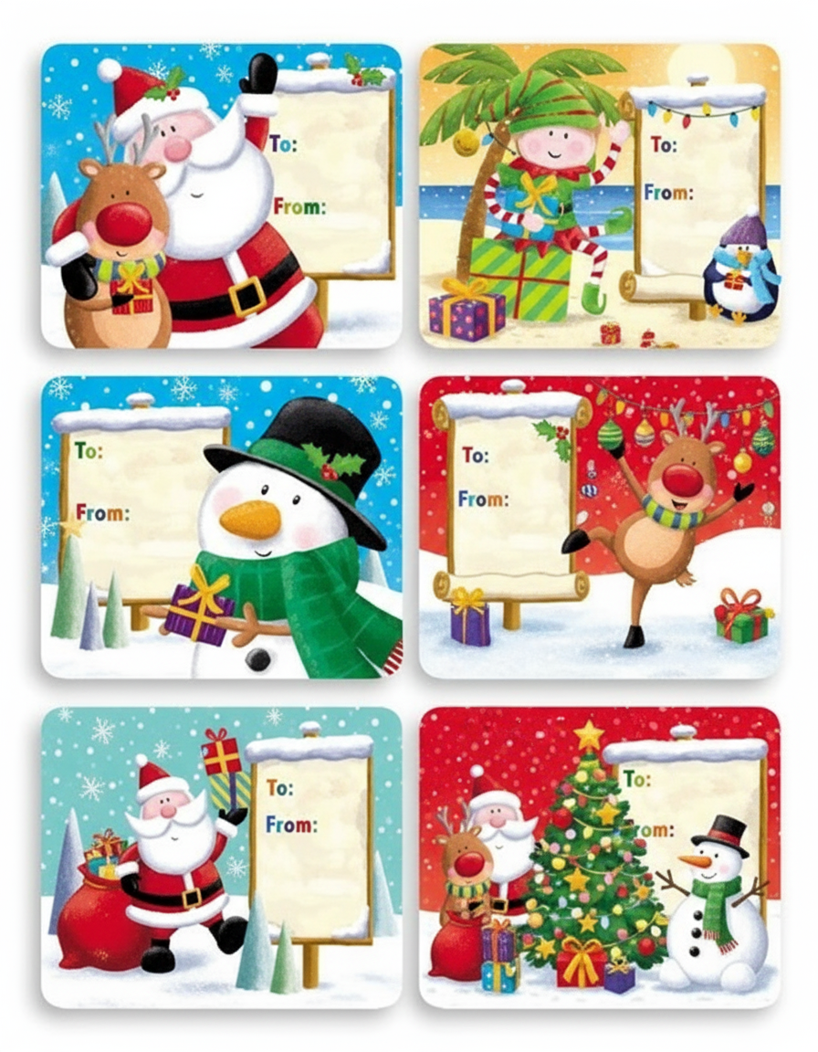 Etichete cadouri Sarbatori jumbo Mos Sarbatori si prietenii - Nitzi.ro