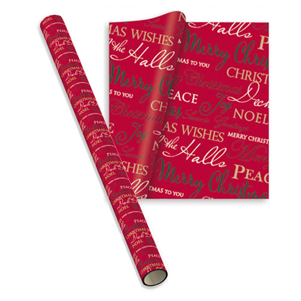 XAJGW100-2 Hartie de imachetat rosie cu inscris de Merry Christmas in mai multe limbi