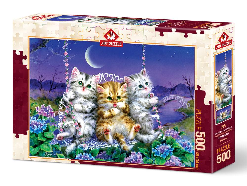Puzzle 500 piese - Moonlight Swing Kittens-Kayomi Harai