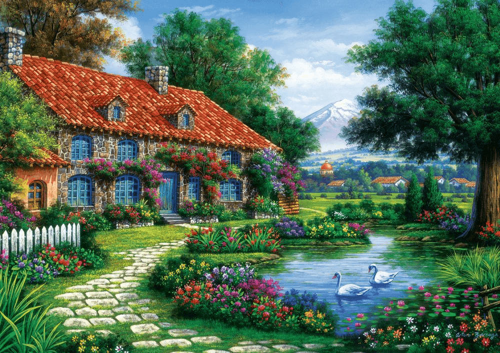 Puzzle 1500 piese Garden With Swans - Nitzi.ro
