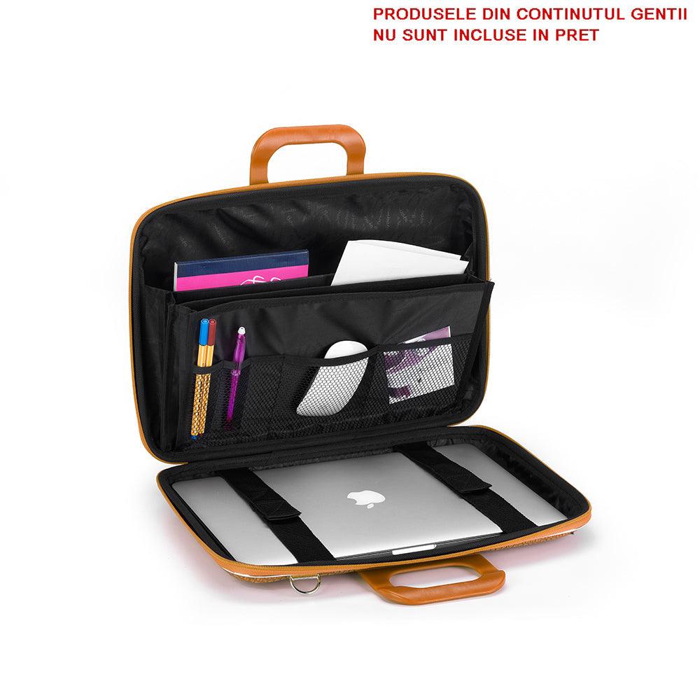 Geanta lux business laptop 13 Bombata Medio Cocco-Sofran - Nitzi.ro