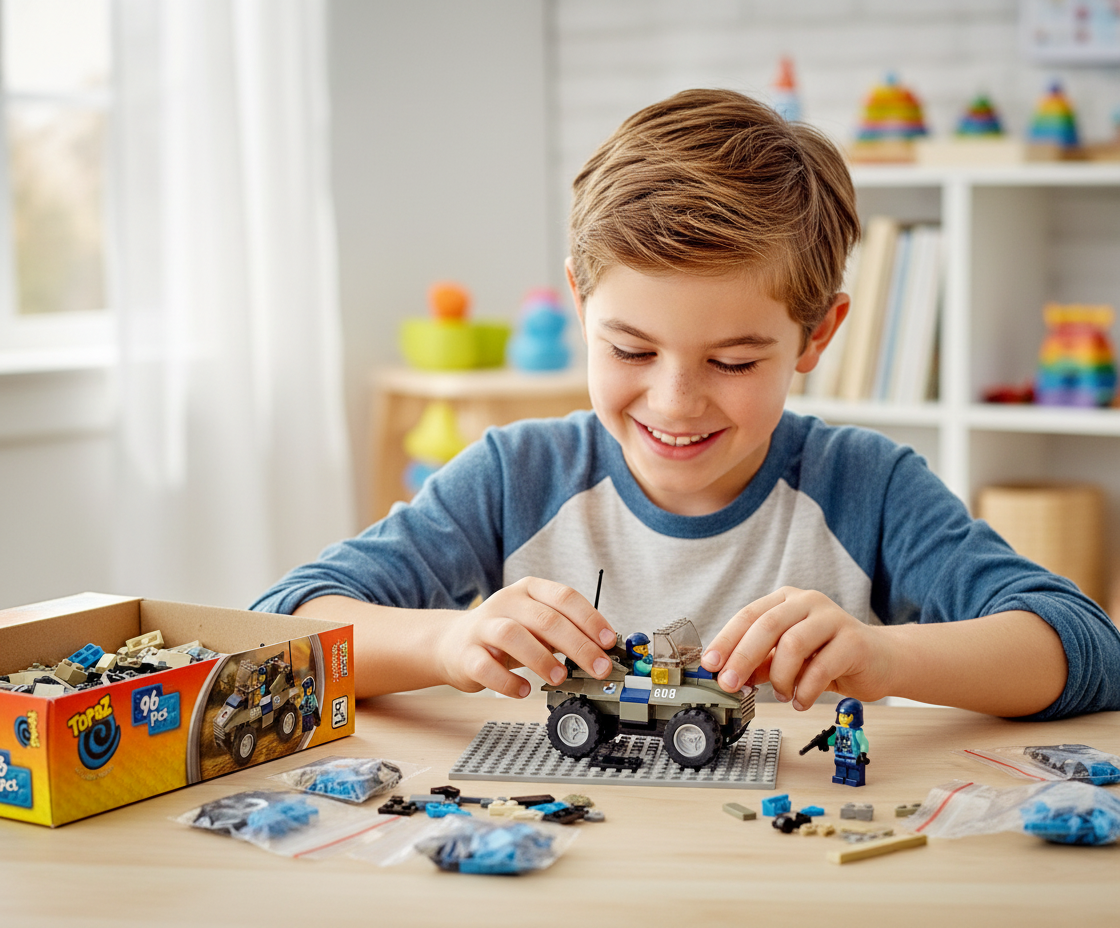 Masina militara de teren, de construit cu cu 96 piese tip lego