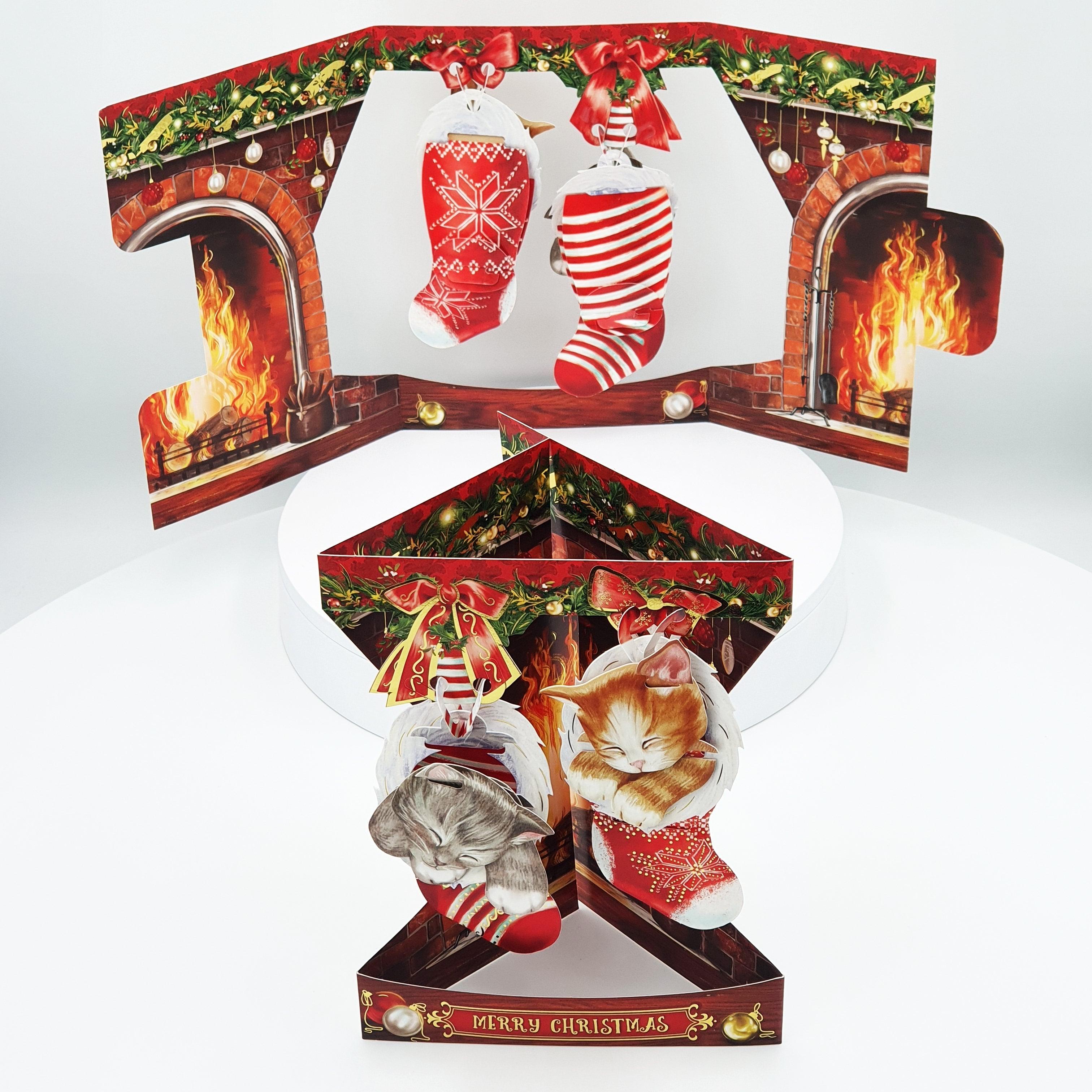 Felicitare 3D Swing Cards de iarna Pisici la Semineu - Nitzi.ro