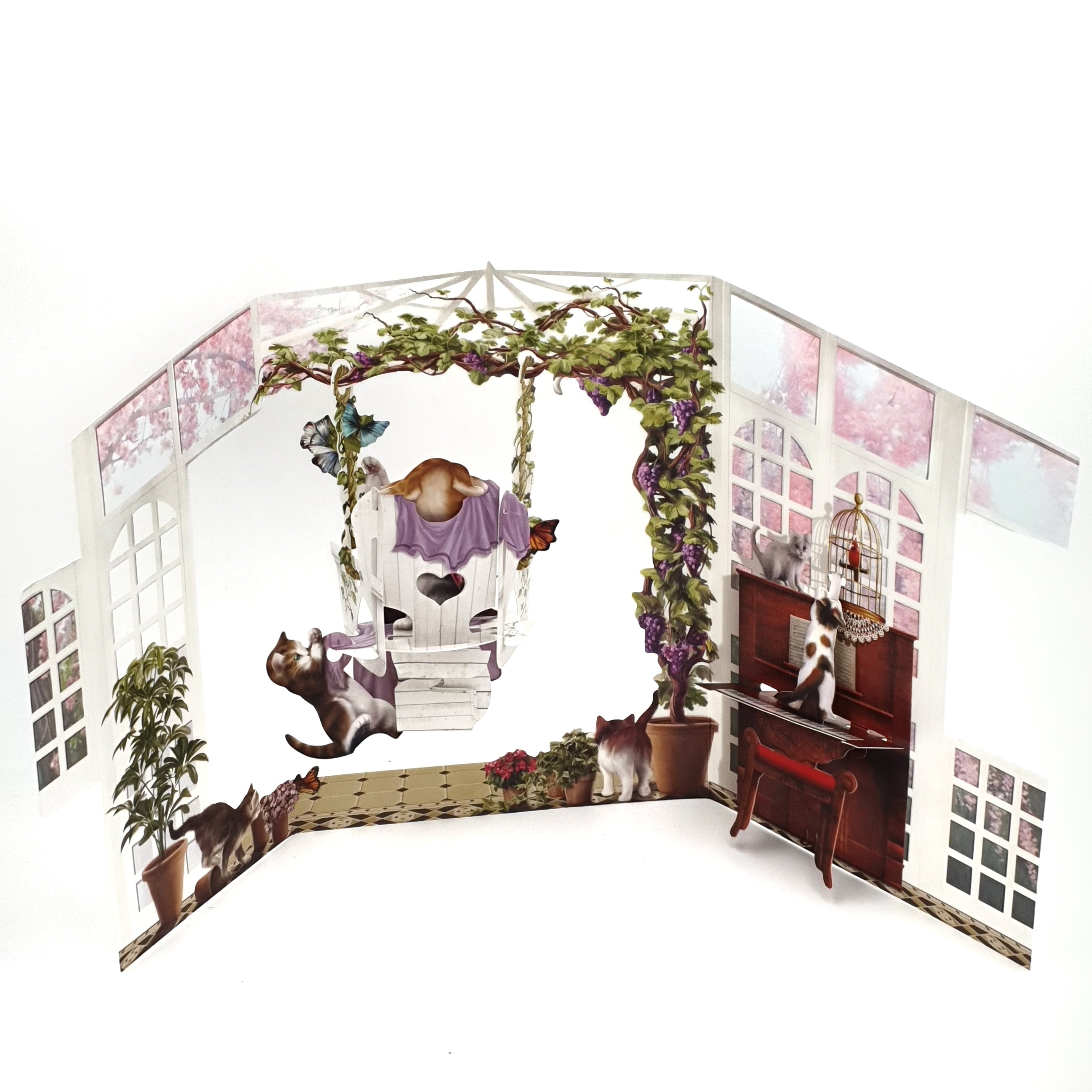 Felicitare 3D Swing Cards - Pisici in sera