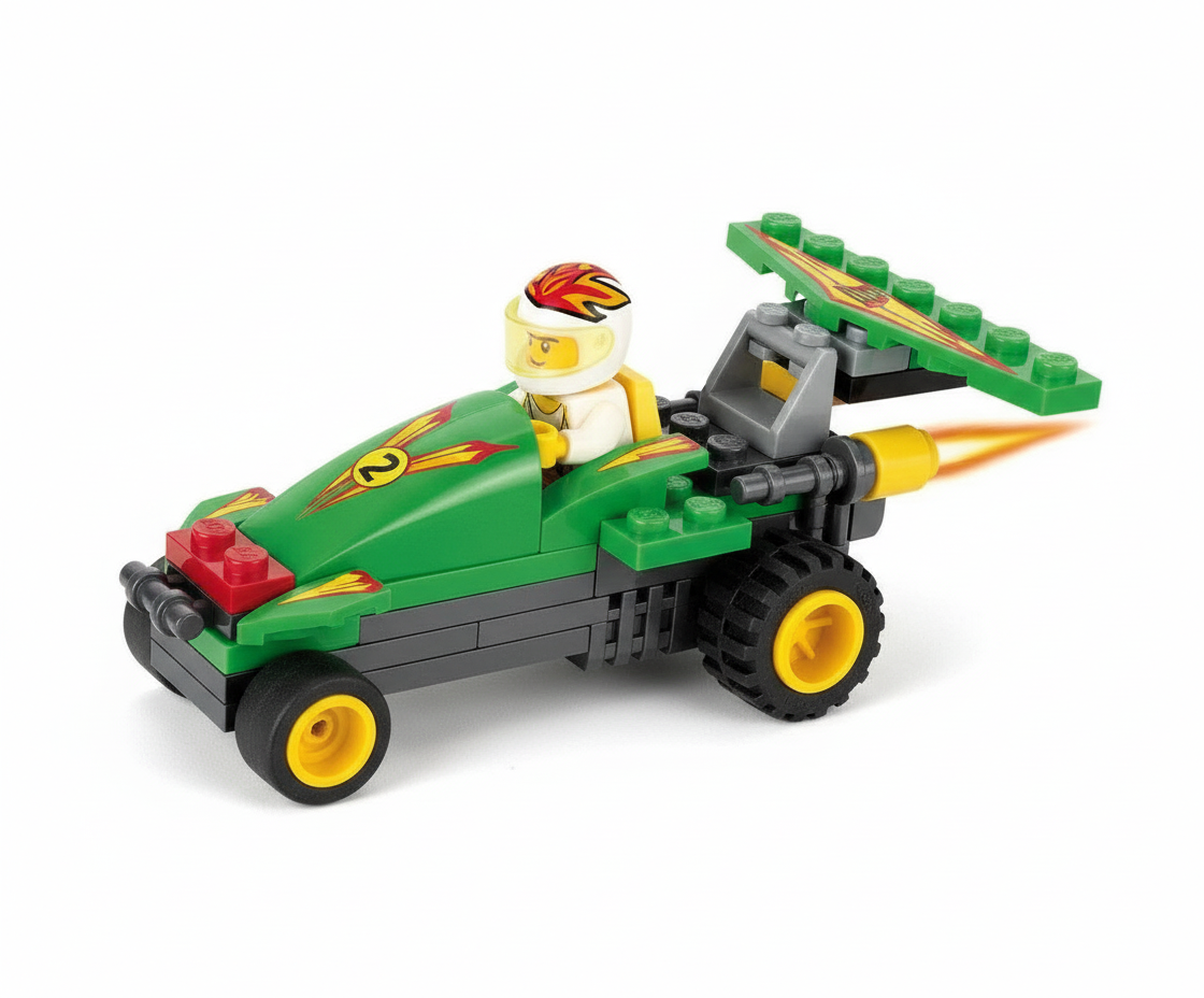 Setul de construit tip LEGO – Mașină de curse verde este o alegere perfectă pentru copiii pasionați de viteză, tehnică