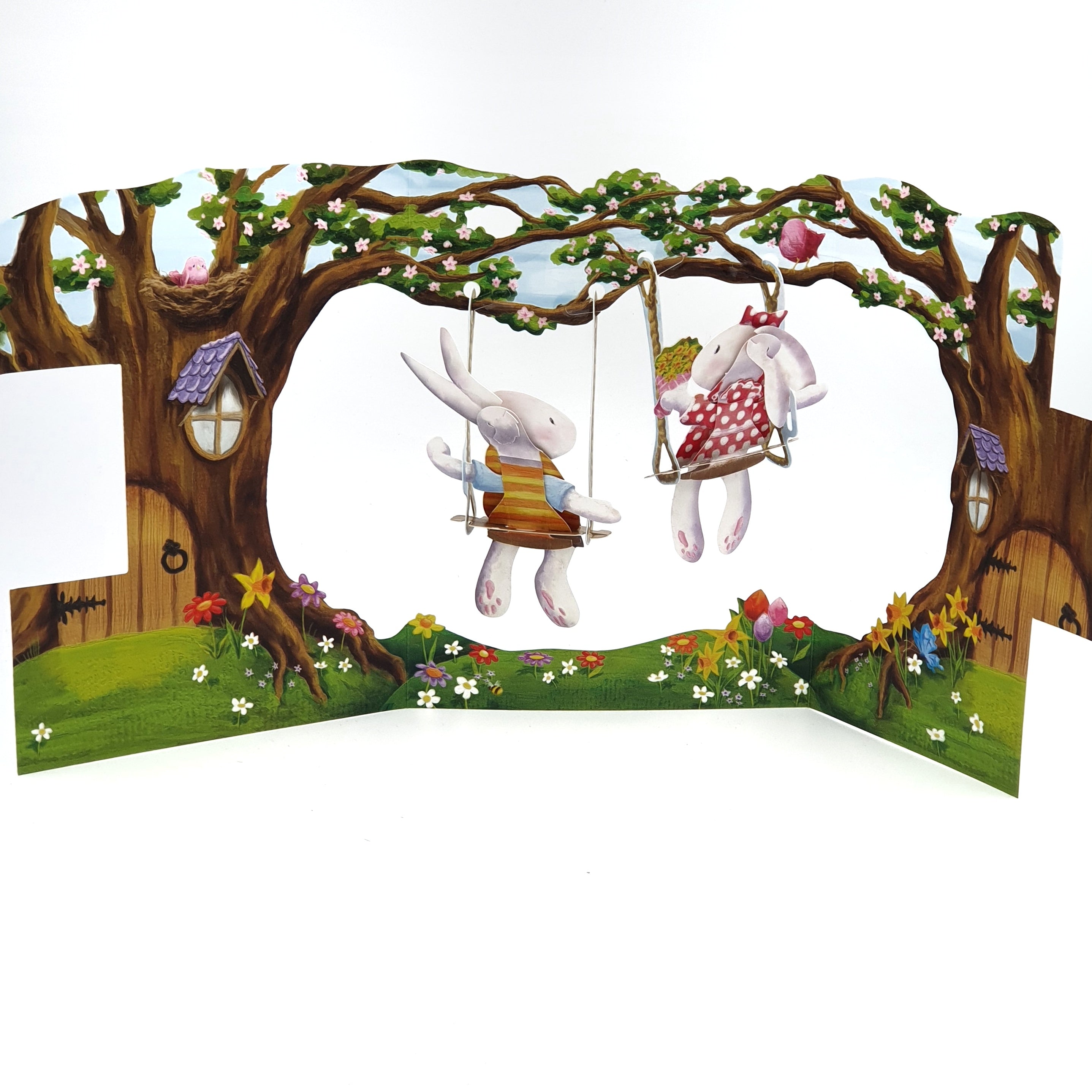 Felicitare 3D Swing Cards - Iepurasi in leagan