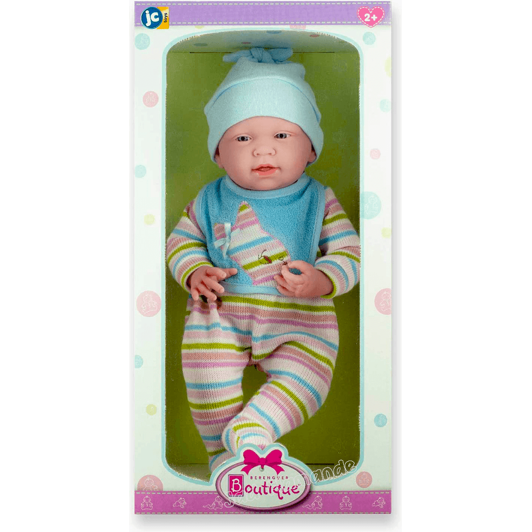 Papusa Bebe baietel nou-nascut cu costumas in dungi - Nitzi.ro