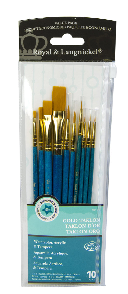 Set 10 pensule pentru pictura cu fir sintetic Gold Taklon