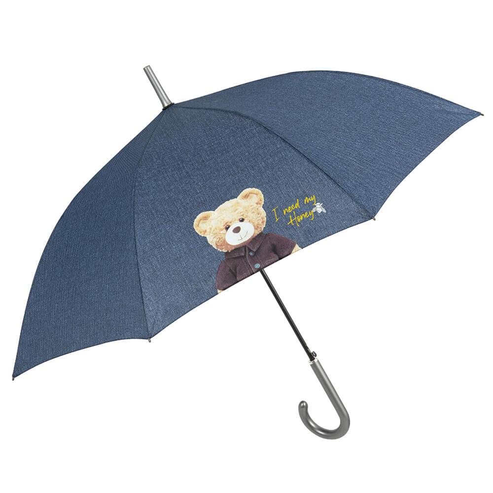 Umbrela ploaie automata baston model denim Teddy Bear - Nitzi.ro