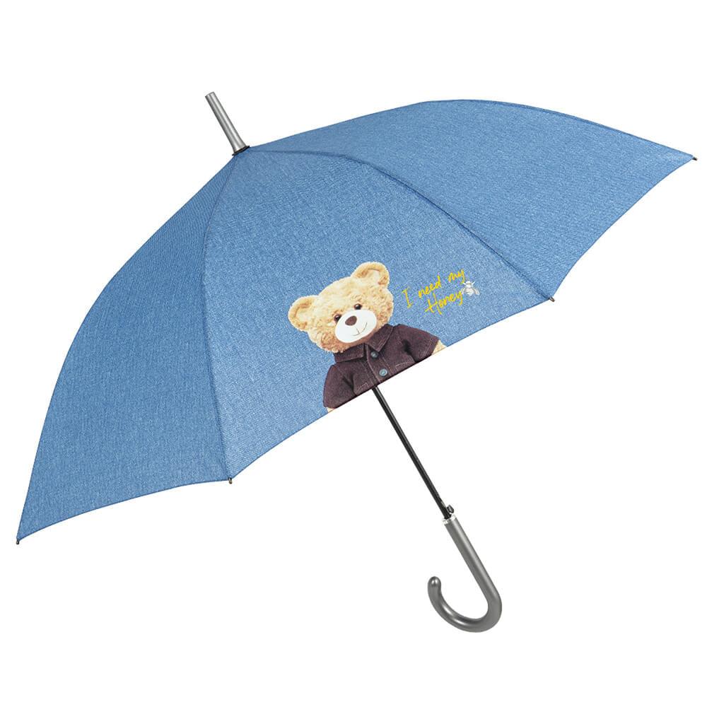 Umbrela ploaie automata baston model denim Teddy Bear - Nitzi.ro
