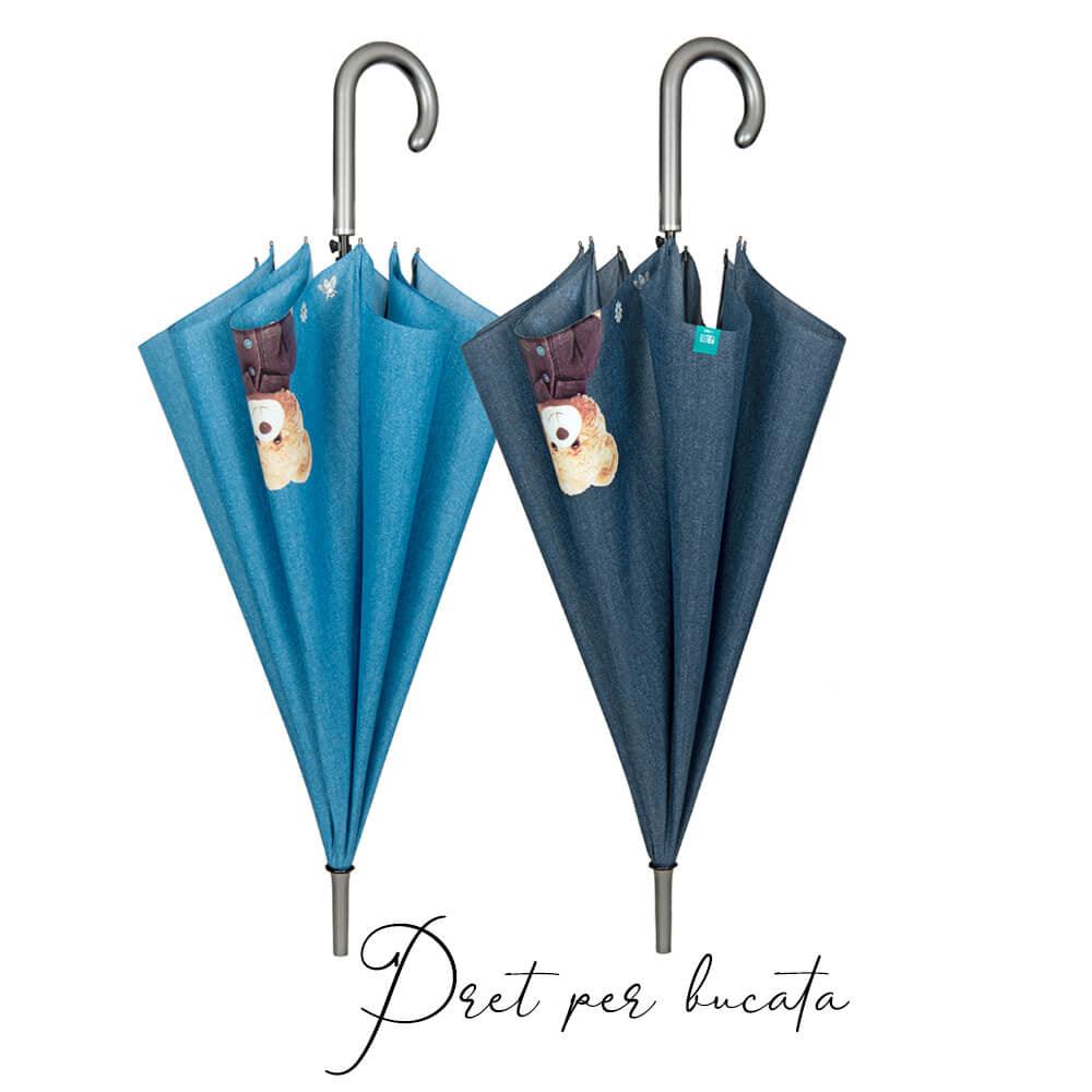 Umbrela ploaie automata baston model denim Teddy Bear - Nitzi.ro