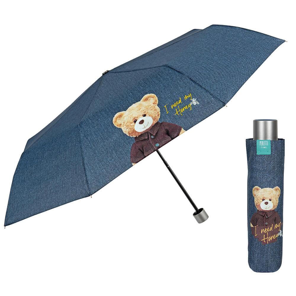 Mini Umbrela ploaie pliabila model denim Teddy Bear - Nitzi.ro