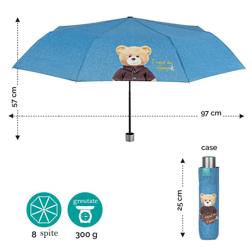Mini Umbrela ploaie pliabila model denim Teddy Bear - Nitzi.ro