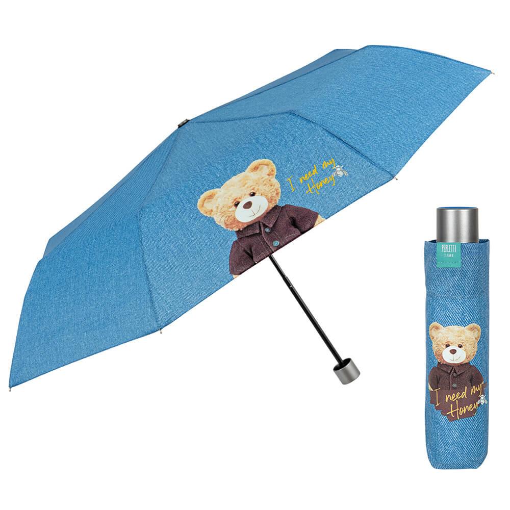 Mini Umbrela ploaie pliabila model denim Teddy Bear - Nitzi.ro