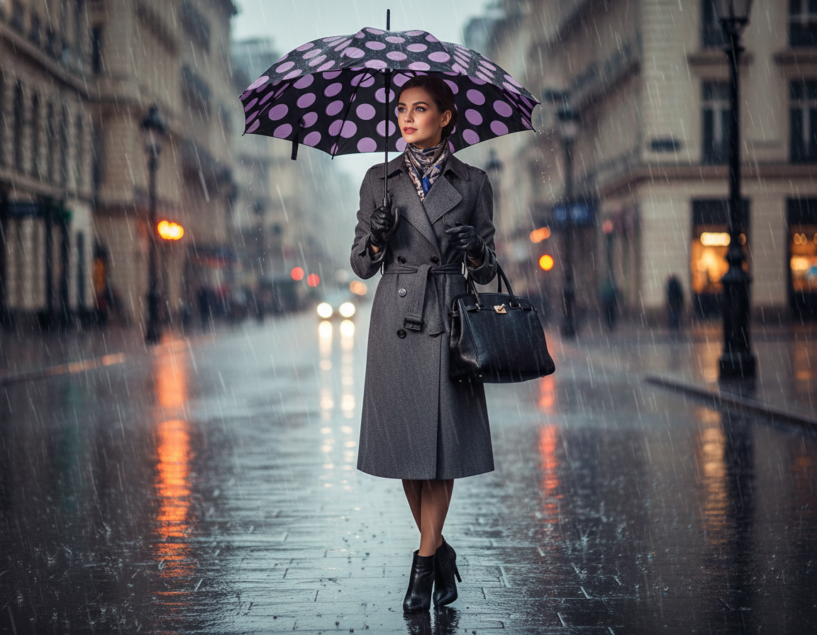 Umbrela automata cu dungi pentru femei elegante