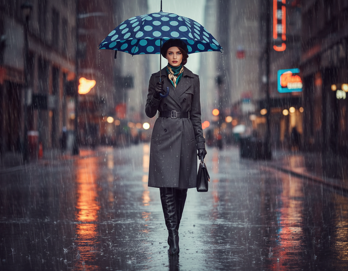 Umbrela cu buline pentru femei elegante, cupola mare