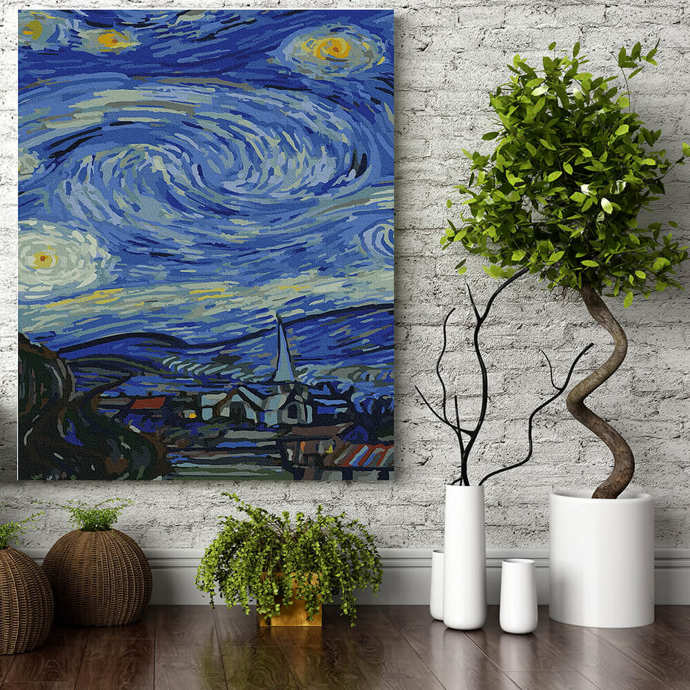 Set pictura pe numere (panza) Noapte instelata - Van Gogh Triptic II 50x40 cm