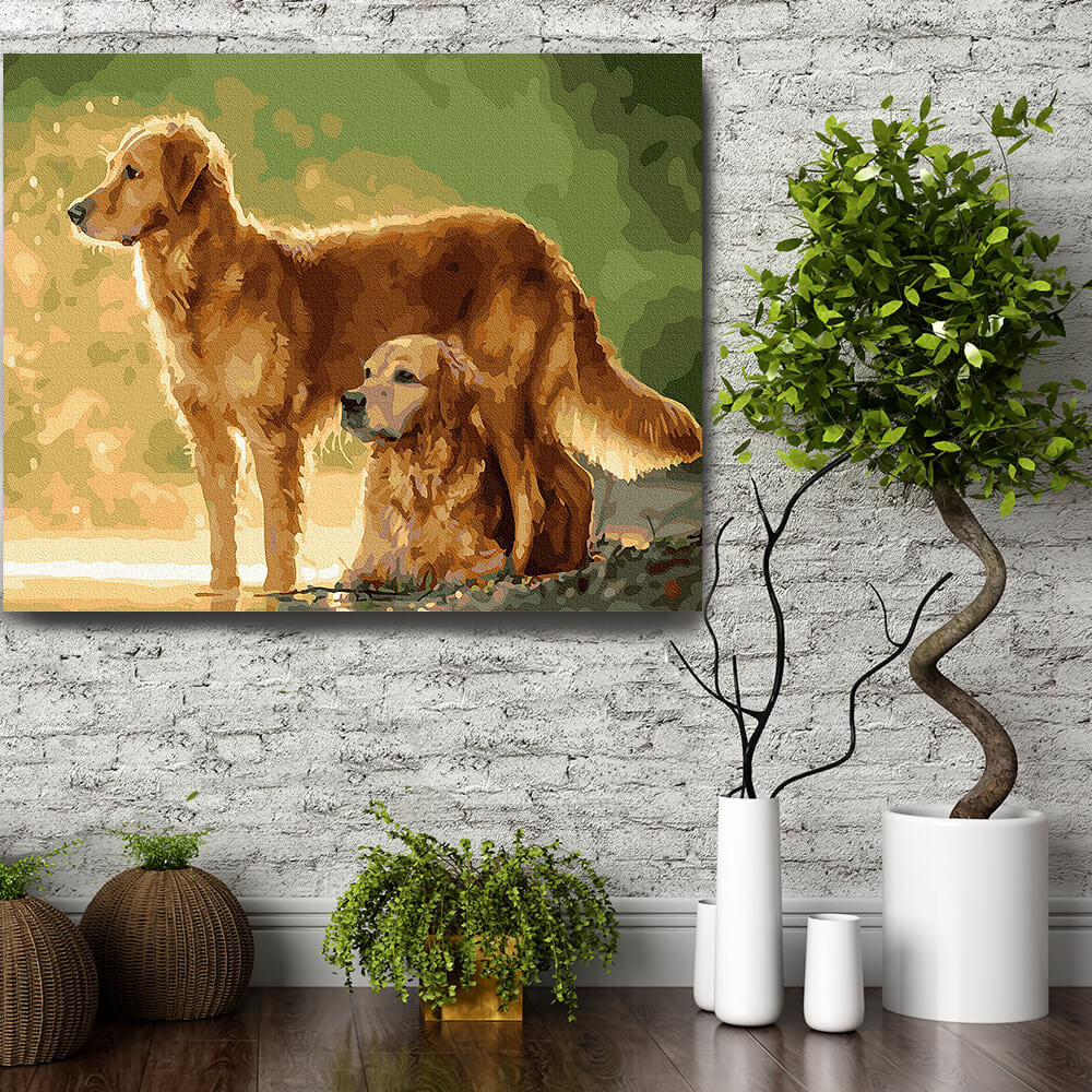 Set pictura pe numere (panza) Golden Retrievers 40x50 cm