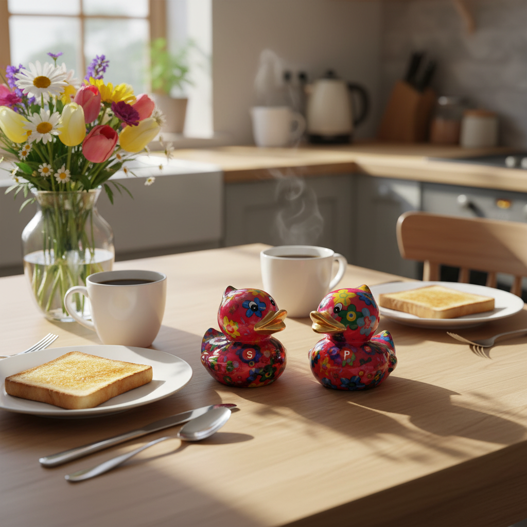 Recipient pentru Sare si piper, in forma de ratusca colorata