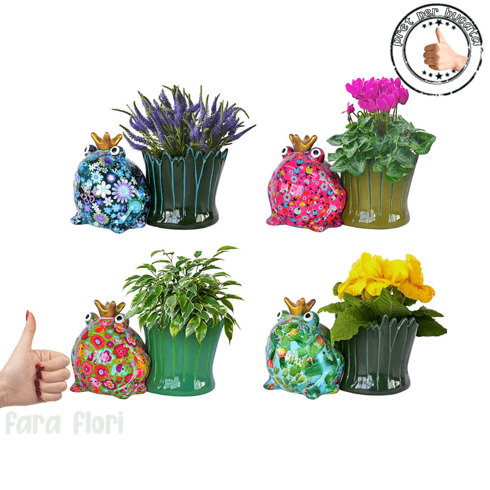 Decoratiune ceramica masca ghiveci Broscuta Freddy h16.8 cm - Nitzi.ro