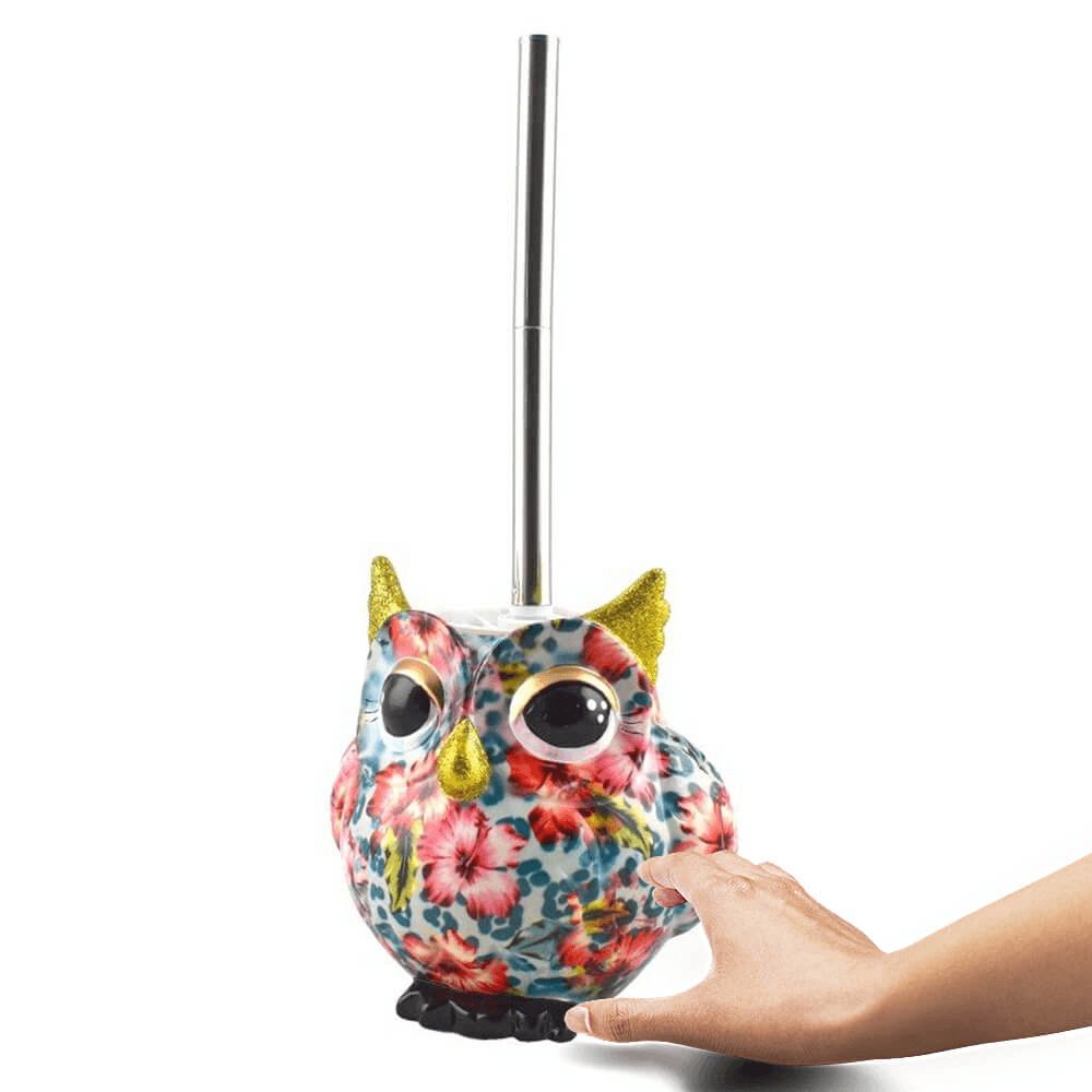 Decoratiune ceramica Suport perie toaleta Bufnita Olive h17.5 cm - Nitzi.ro