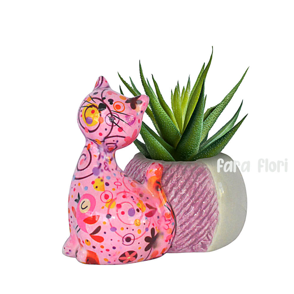Decoratiune ceramica masca ghiveci Pisica Caramel h12.2 cm